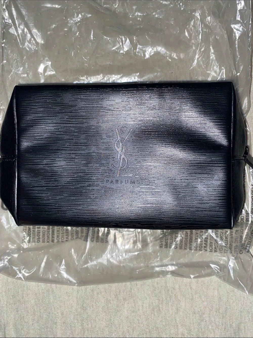 Yves Saint Laurent Black Textured Cosmetic Pouch Approx. 9” W x 6” H x 3” D